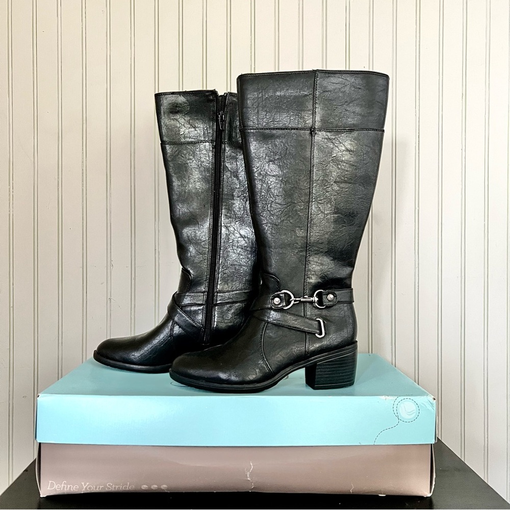 Life Strides NWT Black Tall Riding Boots Silver Hardware